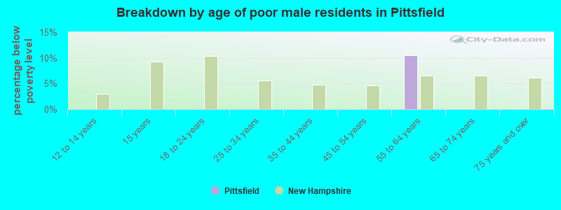 Breakdown by age of poor male residents in Pittsfield