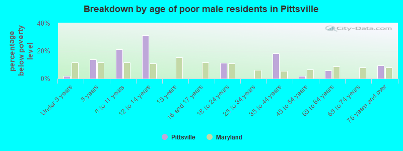 Breakdown by age of poor male residents in Pittsville