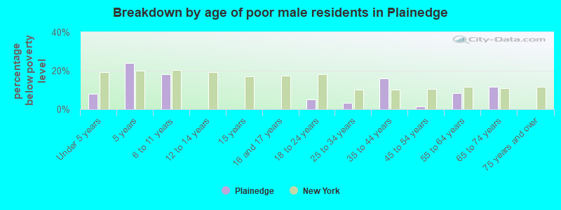 Breakdown by age of poor male residents in Plainedge