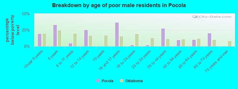 Breakdown by age of poor male residents in Pocola