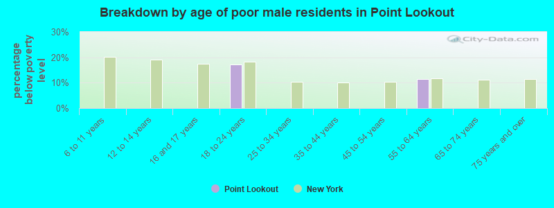 Breakdown by age of poor male residents in Point Lookout