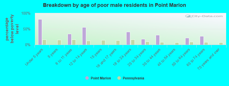 Breakdown by age of poor male residents in Point Marion