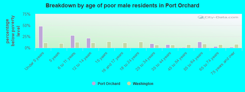 Breakdown by age of poor male residents in Port Orchard