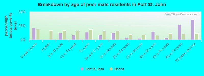 Breakdown by age of poor male residents in Port St. John