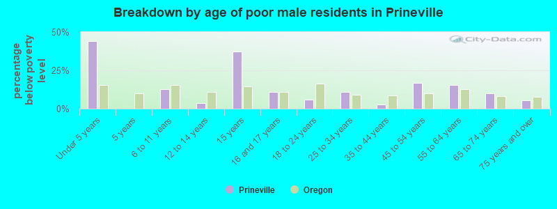 Breakdown by age of poor male residents in Prineville