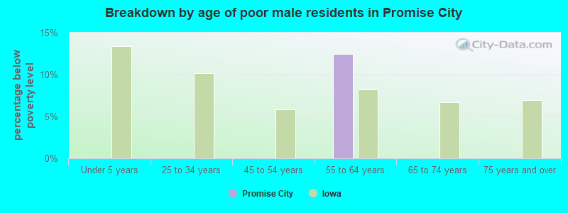 Breakdown by age of poor male residents in Promise City
