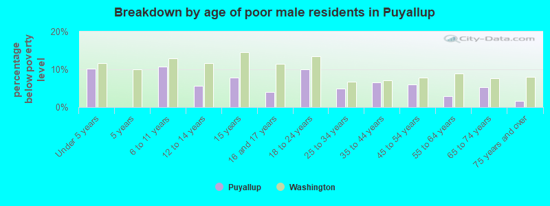Breakdown by age of poor male residents in Puyallup