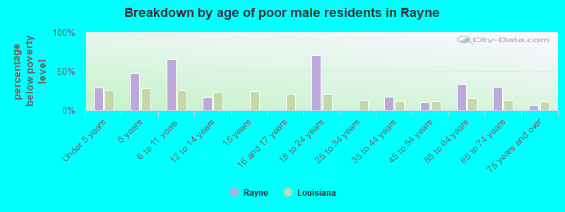 Breakdown by age of poor male residents in Rayne