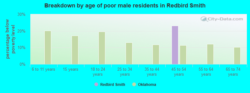 Breakdown by age of poor male residents in Redbird Smith