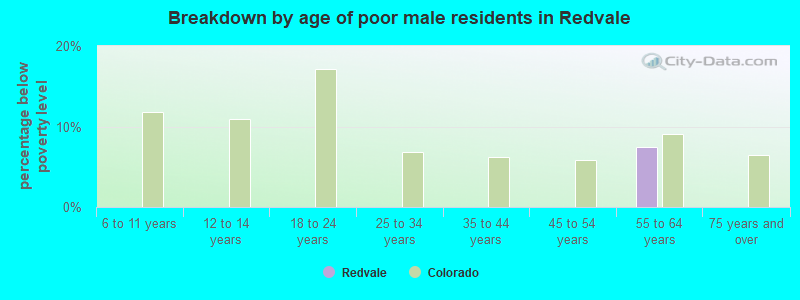 Breakdown by age of poor male residents in Redvale