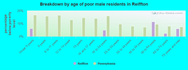 Breakdown by age of poor male residents in Reiffton