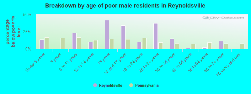 Breakdown by age of poor male residents in Reynoldsville