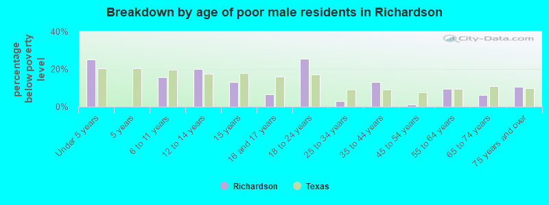 Breakdown by age of poor male residents in Richardson