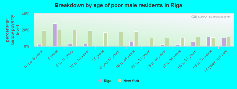 Breakdown by age of poor male residents in Riga