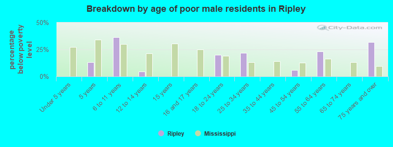 Breakdown by age of poor male residents in Ripley