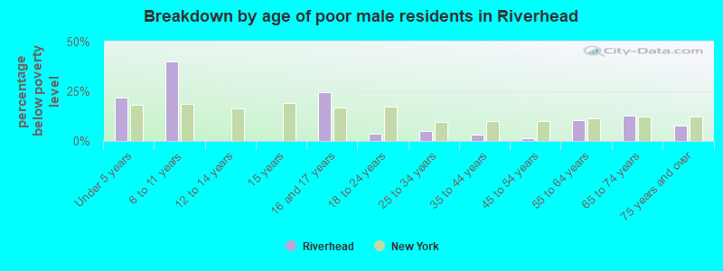 Breakdown by age of poor male residents in Riverhead