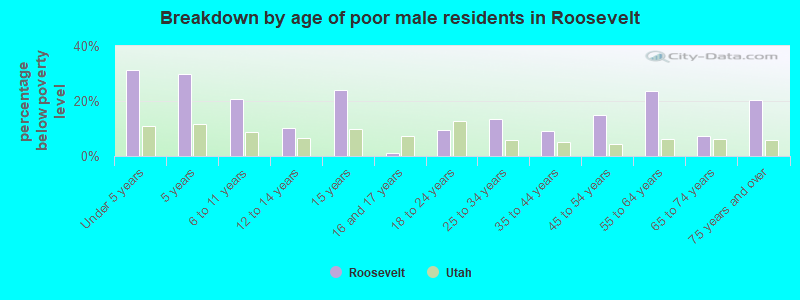 Breakdown by age of poor male residents in Roosevelt