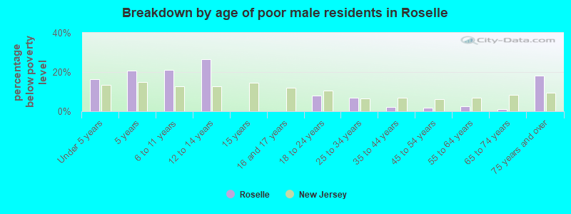 Breakdown by age of poor male residents in Roselle