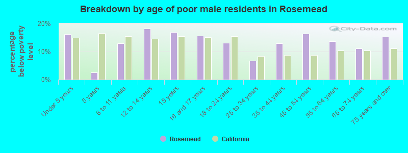 Breakdown by age of poor male residents in Rosemead
