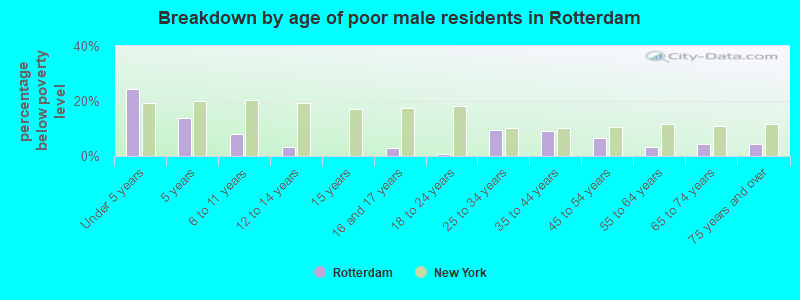 Breakdown by age of poor male residents in Rotterdam