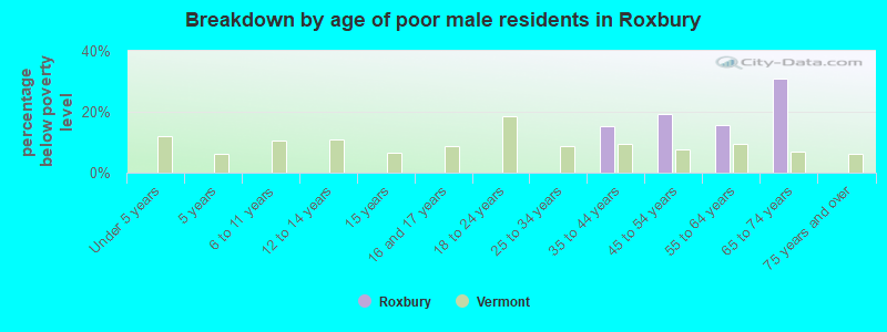 Breakdown by age of poor male residents in Roxbury