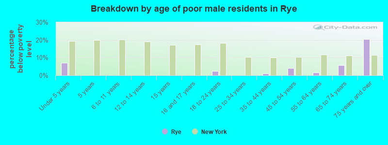 Breakdown by age of poor male residents in Rye