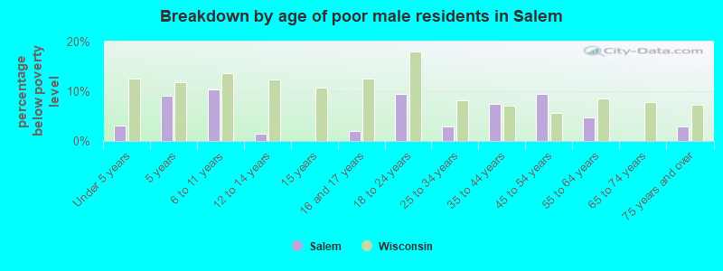 Breakdown by age of poor male residents in Salem