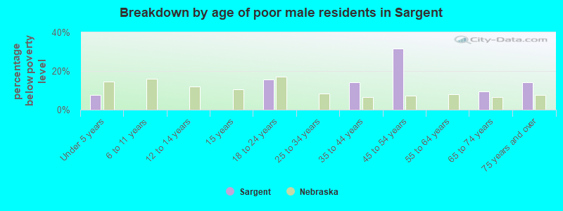 Breakdown by age of poor male residents in Sargent