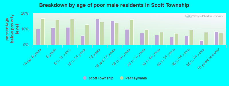 Breakdown by age of poor male residents in Scott Township