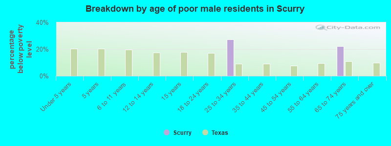 Breakdown by age of poor male residents in Scurry