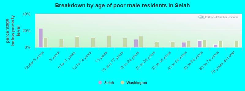 Breakdown by age of poor male residents in Selah