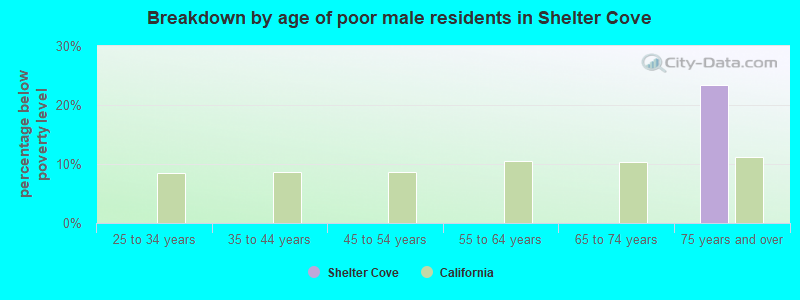 Breakdown by age of poor male residents in Shelter Cove