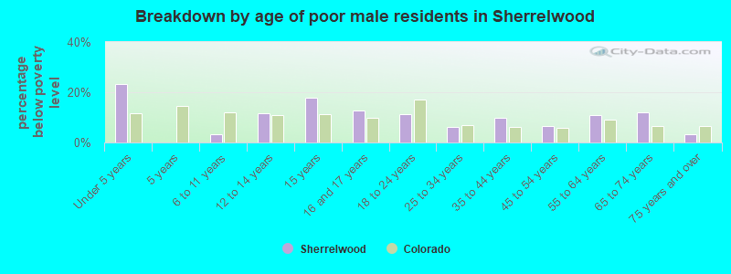 Breakdown by age of poor male residents in Sherrelwood