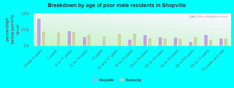 Breakdown by age of poor male residents in Shopville