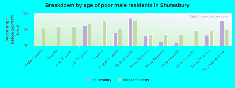 Breakdown by age of poor male residents in Shutesbury