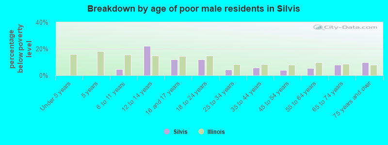 Breakdown by age of poor male residents in Silvis