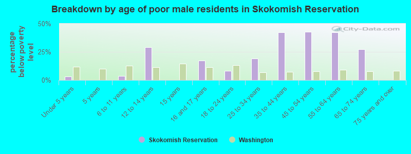 Breakdown by age of poor male residents in Skokomish Reservation