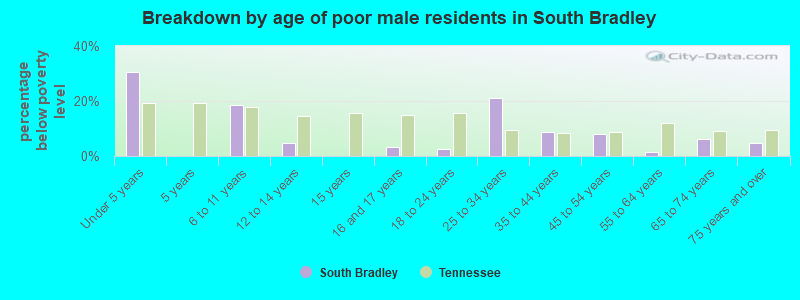 Breakdown by age of poor male residents in South Bradley
