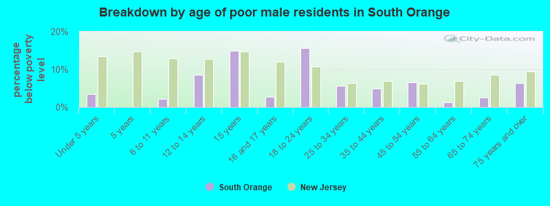 Breakdown by age of poor male residents in South Orange