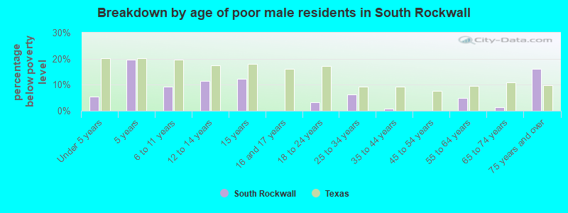 Breakdown by age of poor male residents in South Rockwall