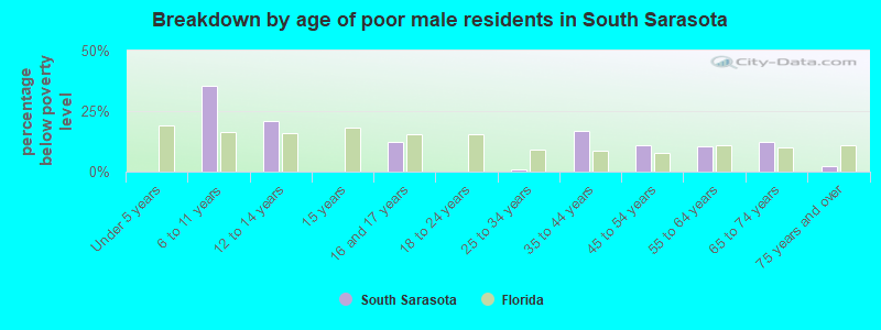 Breakdown by age of poor male residents in South Sarasota