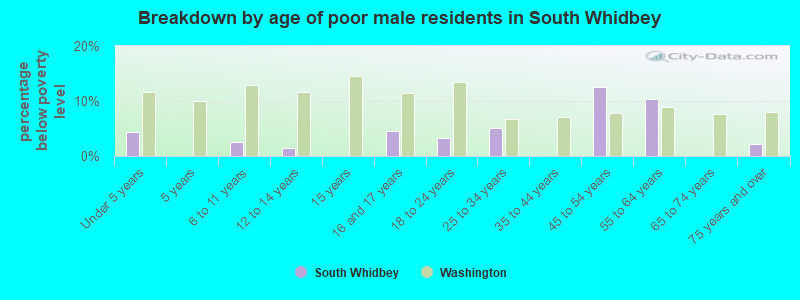 Breakdown by age of poor male residents in South Whidbey