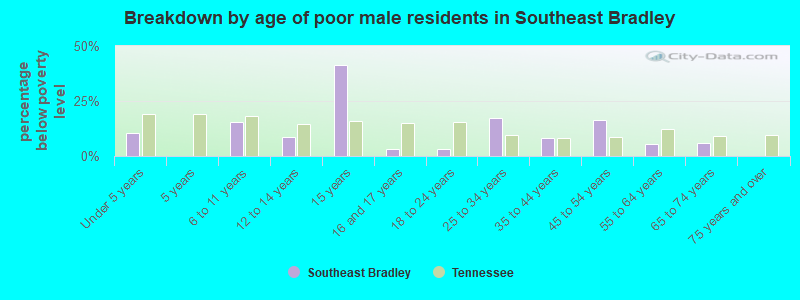 Breakdown by age of poor male residents in Southeast Bradley