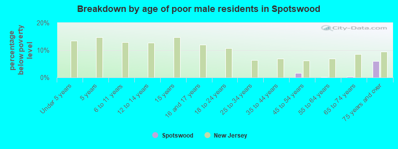 Breakdown by age of poor male residents in Spotswood
