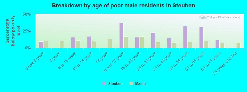 Breakdown by age of poor male residents in Steuben