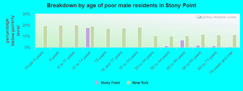 Breakdown by age of poor male residents in Stony Point