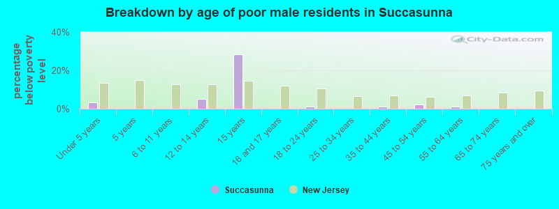 Breakdown by age of poor male residents in Succasunna
