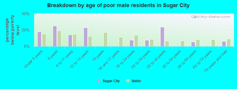 Breakdown by age of poor male residents in Sugar City