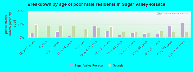 Breakdown by age of poor male residents in Sugar Valley-Resaca