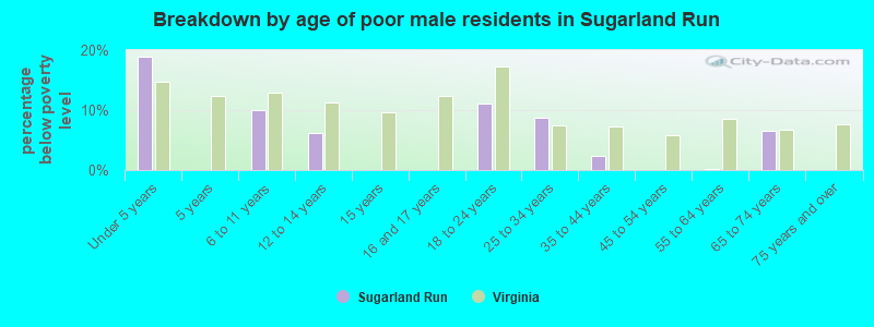 Breakdown by age of poor male residents in Sugarland Run